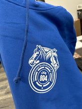 Load image into Gallery viewer, Royal blue hoodie with new logo design
